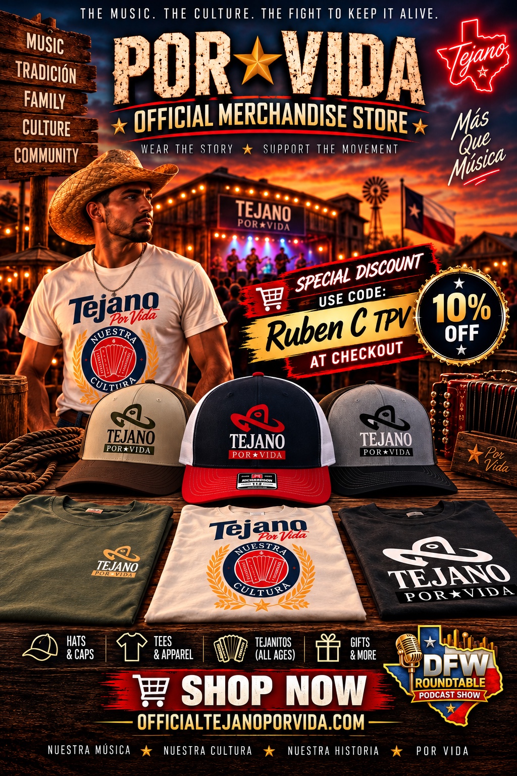 Por Vida official merchandise and 10 percent discount